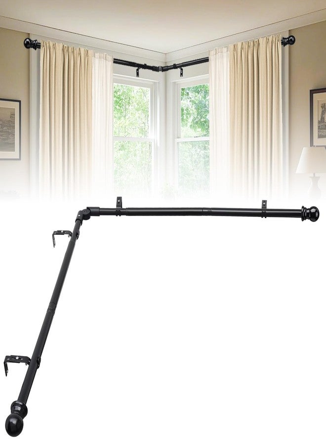 EUIJOIP 27-68" Adjustable L-Shaped Corner Curtain Rod - 1 INCH Foldable Heavy-Duty Rustproof L Shaped Curtain Rod, Space-Saving for Bay/Studio/Kitchen (Glossy Black) - Image 1